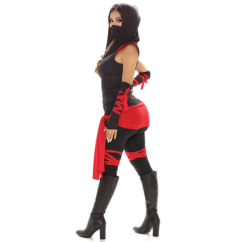 

Women s Halloween Costumes Black Hooded Bandage Bodysuit with Arm Sleeves Cosplay Party Outfits