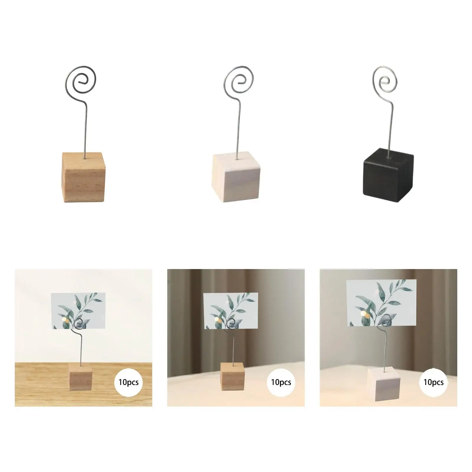 10 Pieces Table Number Holder Cardholder with Wooden Base Multifunction Decor Note Photo Stand Table Menu Clip for Graduation