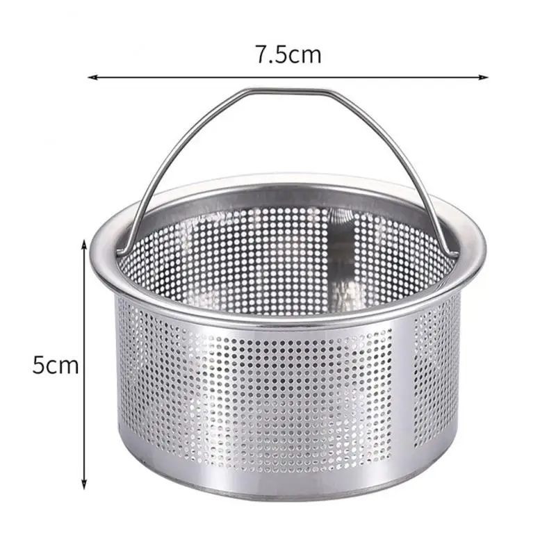 Colador de fregadero de cocina de acero inoxidable 304, tapón de filtro de drenaje para lavabo de agua con orificio denso, cesta con mango, accesorios de drenaje