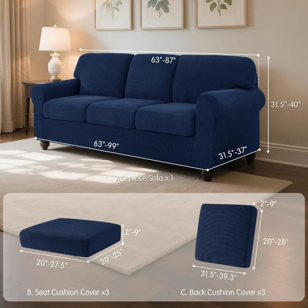 طقم أغطية أريكة قابلة للتمدد مكون من 7 قطع غطاء أريكة ومسند الظهر ووسادة حامية للأثاث للأرائك المحشوة #3