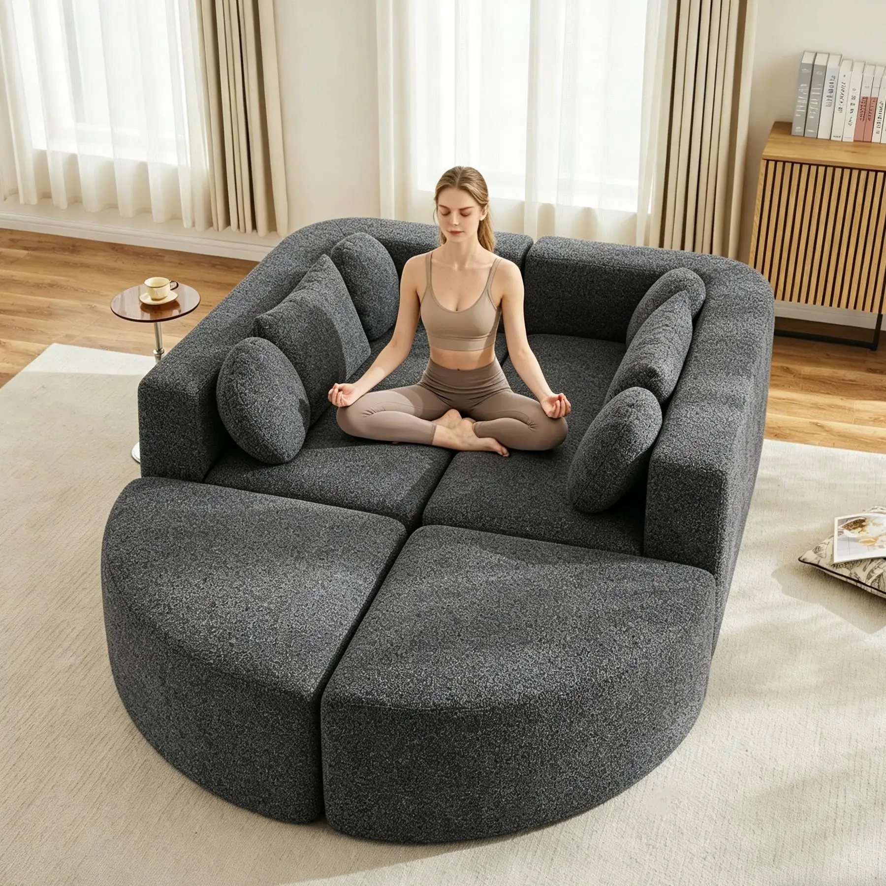 Canapé-lit modulaire convertible Cloud, revêtement en chenille, haute élasticité, aucun assemblage requis, noir