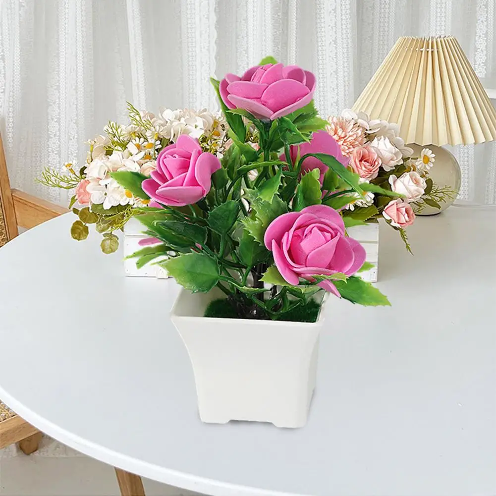 Simulated Potted Plant Vibrant Artificial Rose Bonsai Fake Plant Home Decor Realistic Simulated Flowers for Room Ornament