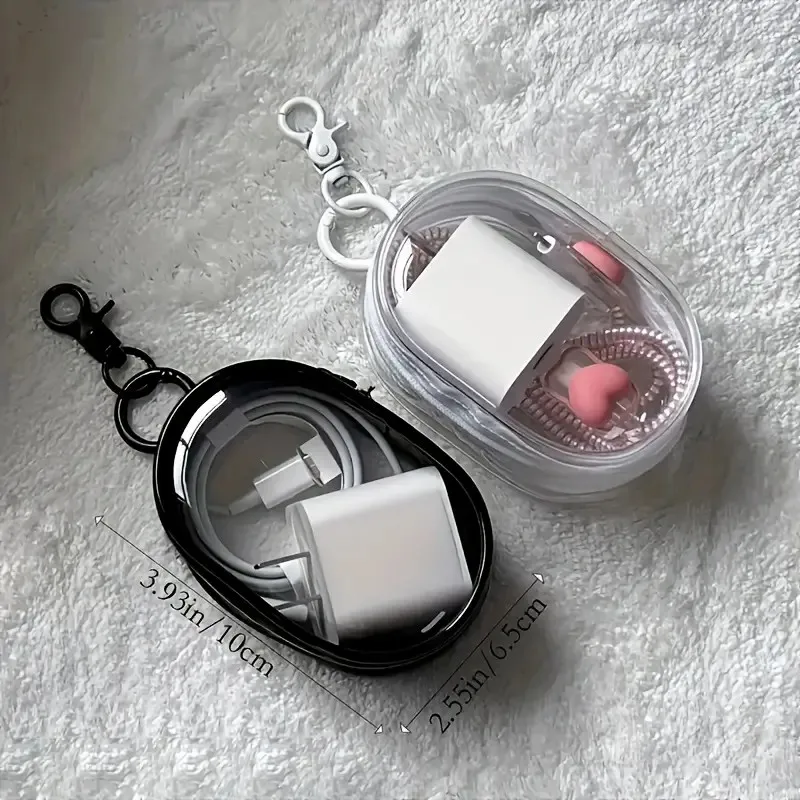 

Portable PVC Transparent Storage Box with Keychain Design – Perfect for Organizing Earphones, Data Cables, Jewelry, and Charger