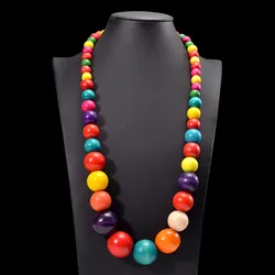 Multicolor Handmade Beads Women's Necklace Bohemian Ethnic Wooden Beads Pendant Long Necklace