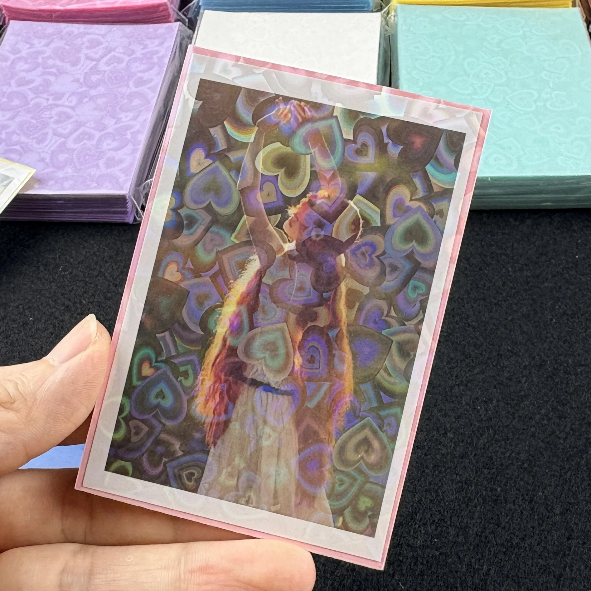 50Pcs Colorful Heart Photocard Sleeves 61x91mm Holographic Flashing Film Kpop Popcorn Protective Cover Card Storage Holder
