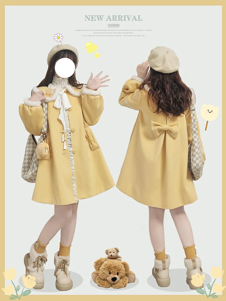 Hanfu Style Original Design Coat Picking Stars Moon Autumn/winter Cute Coat Doll Collar Fashion Street Lolita Girls' Coat