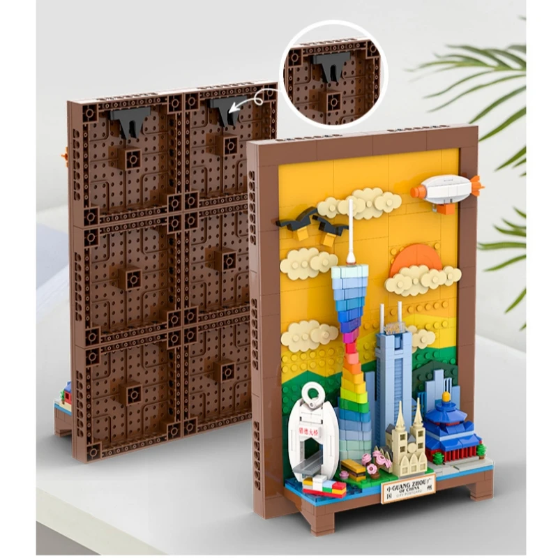 Bloques de construcción de postales de ciudad de China Guangzhou, pintura artística para colgar en la pared, juguete de ensamblaje de partículas pequeñas, decoración del hogar, 596 Uds., 49220