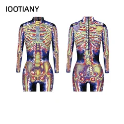 Adult Fancy Skull Colorful Role Play Bodysuit Carnival Party Costume Women Halloween Skeleton Bodysuit Day Of The Dead Bodysuit