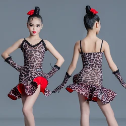 Summer Latin Dance Dress Girls Latin Leopard Dress Latin Dance Competition Wear Salsa Tango Chacha Ballroom Dance Costume SL8131