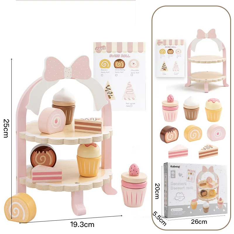 Kinderen Fantasiespel Houten Roze Dessert Taartrek Set Keuken Voedsel Spel Leren Educatief Montessori Speelgoed voor Kinderen Cadeau