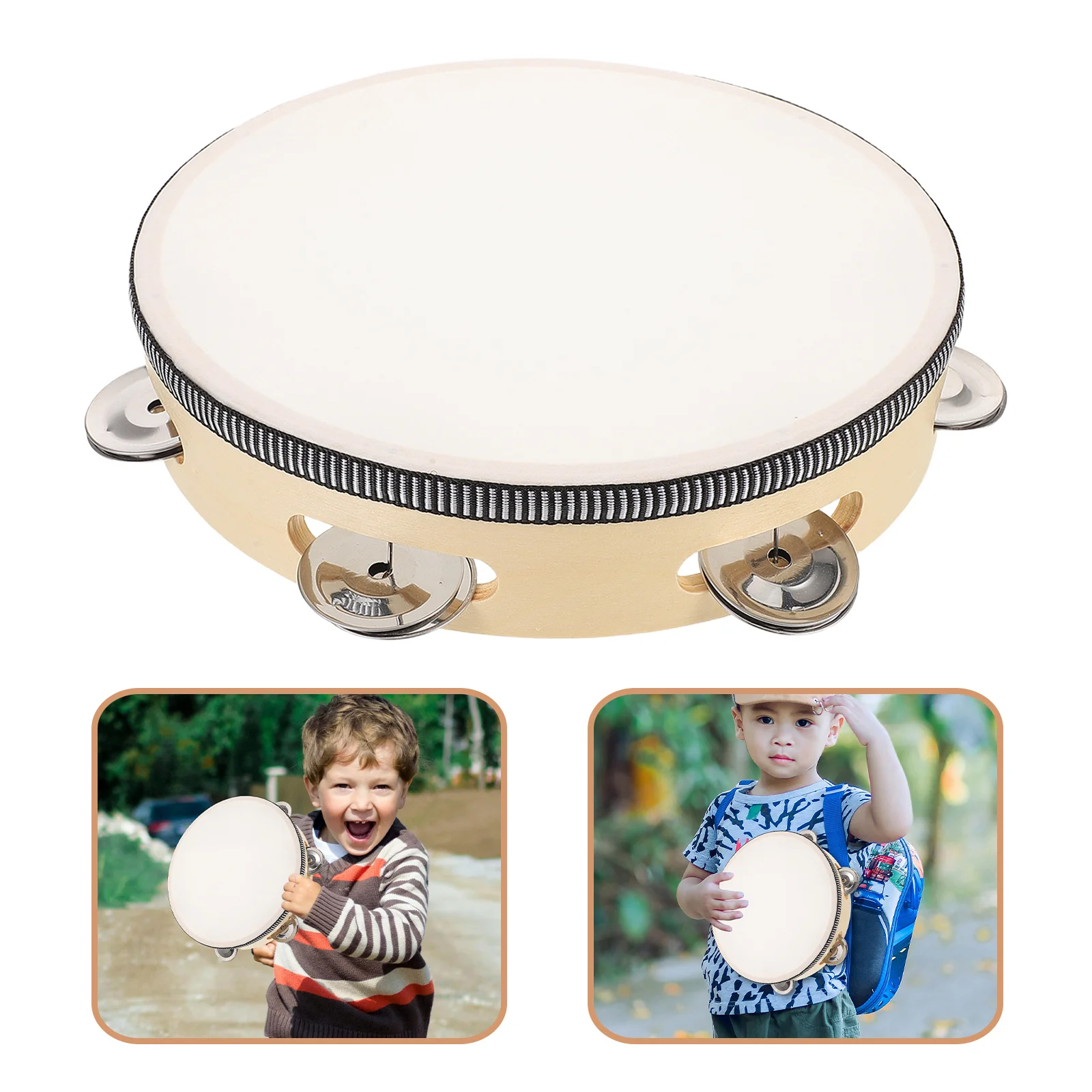 

8 Inch Hand Held Tambourine Drum Kids Wooden Frame Percussion Musical Instrument Educational For Preschool Music Classes