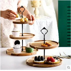 Round 2/3 Tier Wooden Cake Stand Original Cupcake Serving Tray Suitable for Wedding Party Cafe Self-help Dessert Stand