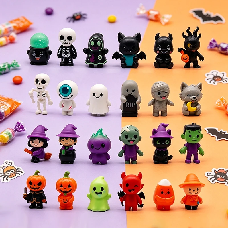24Pcs Cute Mini Halloween Pumpkin  Resin Statues Witch Devil Figure Model Statue Collection Desktop Decoration Halloween Gifts