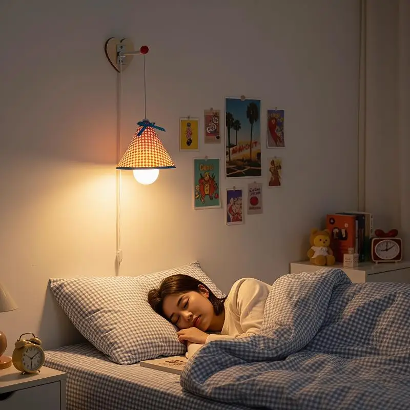 Cute Pull Cord Wall Mount Mini Night Lamp Hanging Bedside Pendant Light Bedroom Dorm Room Lighting Decor