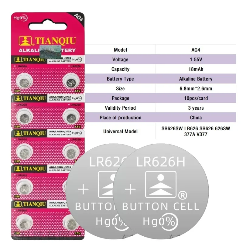 10-200pcs AG4 377 LR626 SR626SW SR66 LR66 Watch Battery 377A 1.55V Button Coin Cell Batteries For Toy Remote Control Camera