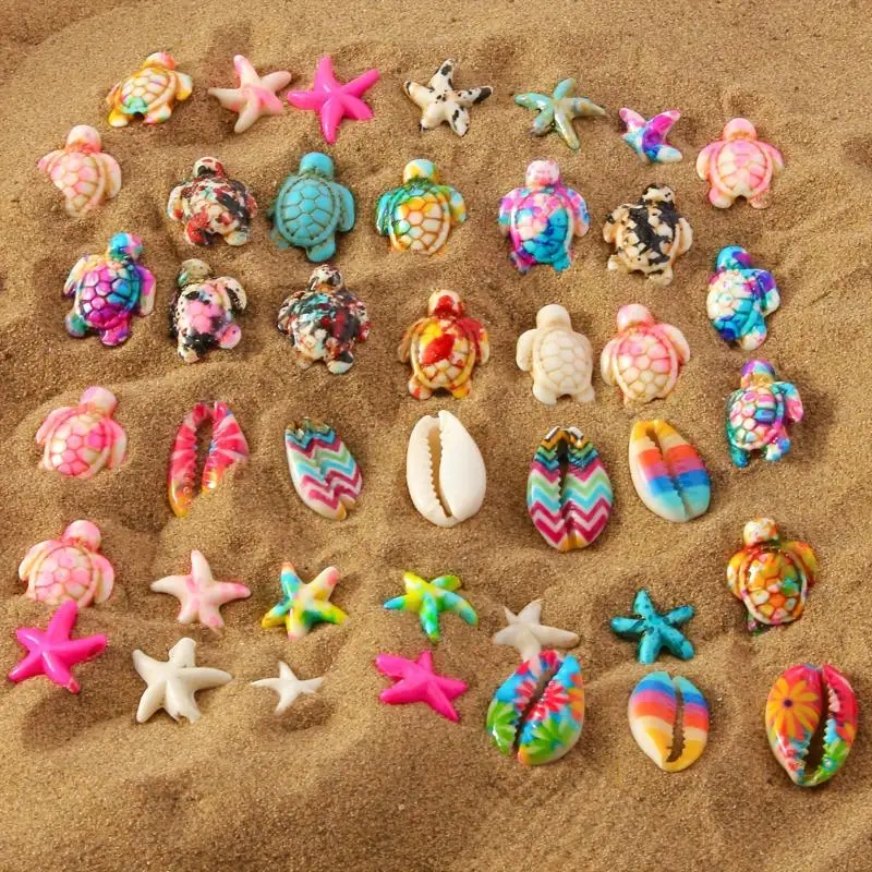 Marine Resin Beads 28Pcs Colorful Turtle Starfish Shell Designs for Handmade DIY Jewelry Pendant Making Craft Supplies