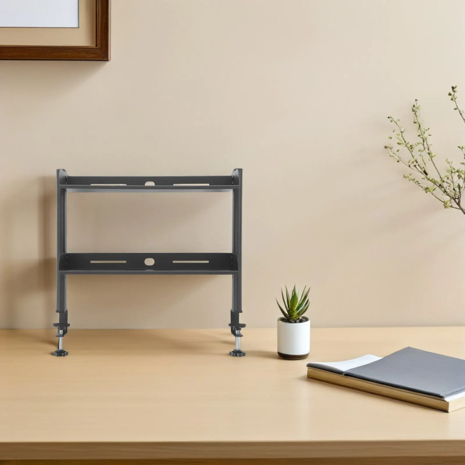 Clamp Desk Shelf Adjustable Desktop Organizer 2-Tier Rack Extender Space-saving Home Office Drawer Storage