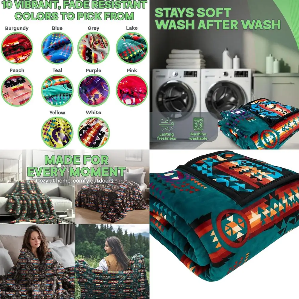 

Двустороннее фланелевое одеяло ацтеков в юго-западном стиле, 87x95, яркий мексиканский дизайн для домашнего декора и стиля бохо