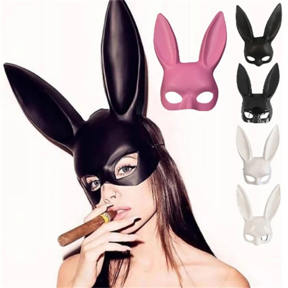 Halloween Rabbit Ears Half Mask Bright Matte Bunny Cosplay Dance Costume Party Masquerade Festival Anime Bar Nightclub Access