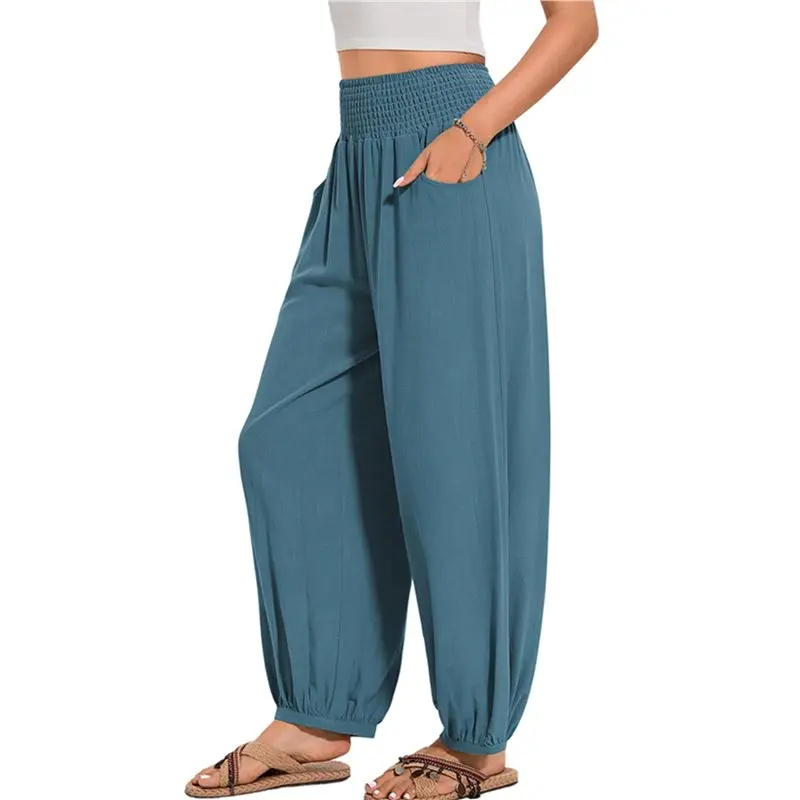 

Женские хлопковые брюки-палаццо CYL: летние, в стиле бохо, с широкими штанинами, с высокой талией, повседневные, для отдыха и отпуска