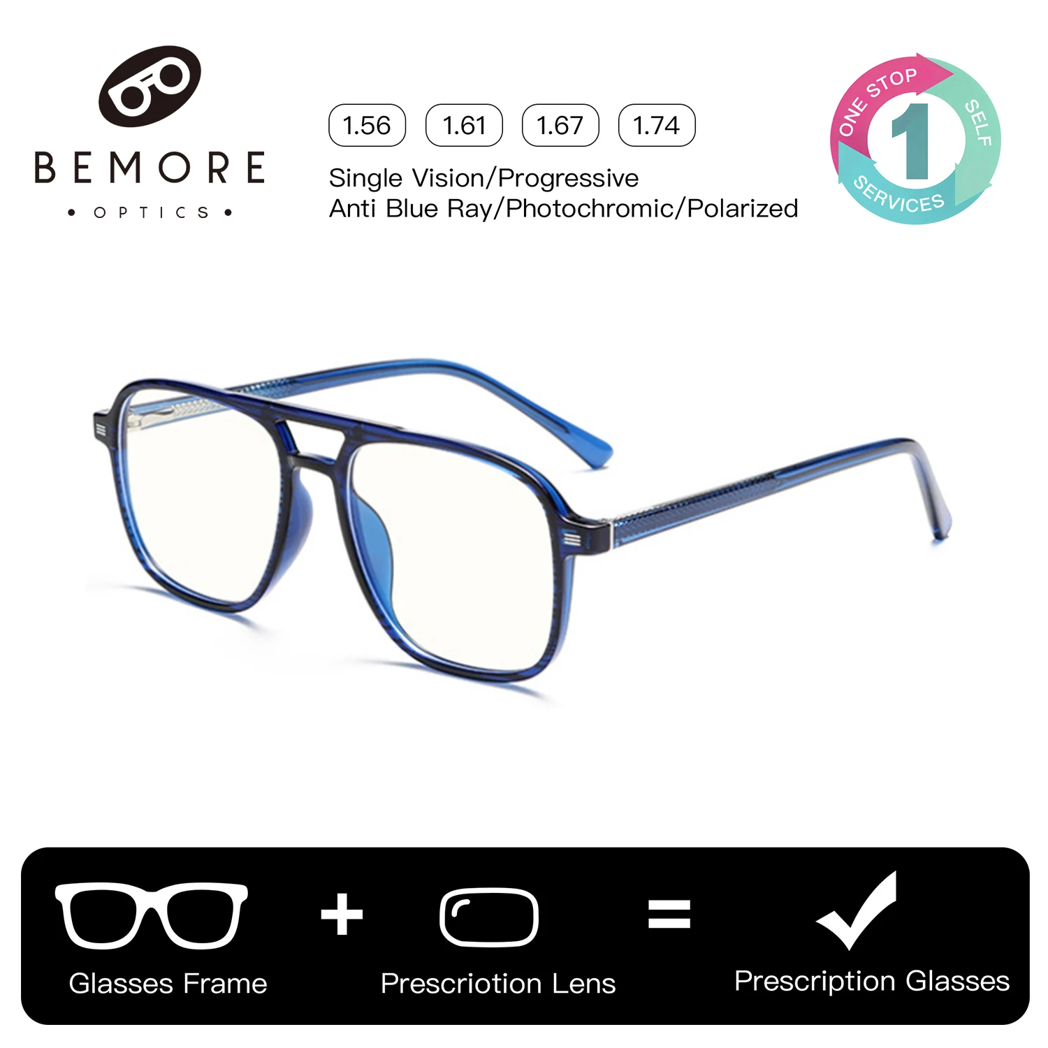 BEMORE Pilot Acetate Clip on Prescription Glasses Men Polarized UV400 Magnetic Multifocal Sun Optical Graduated Eyeglasses