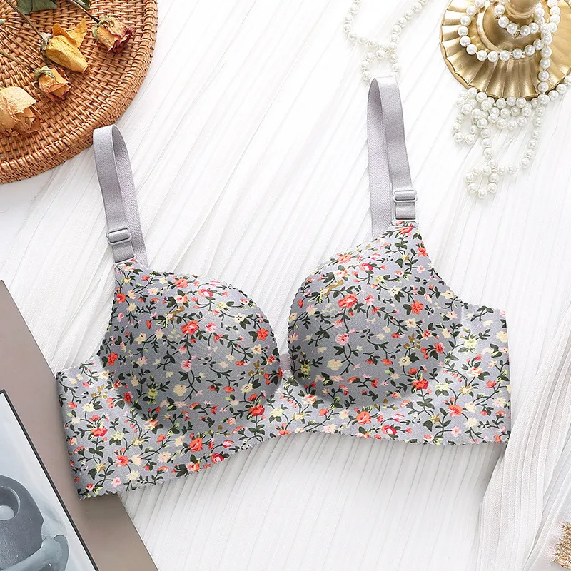 New Fashion Printed Cotton Girl Bra Underwear Student Bra Teen Girls Thin Section Without Steel Ring Comfortable Bra