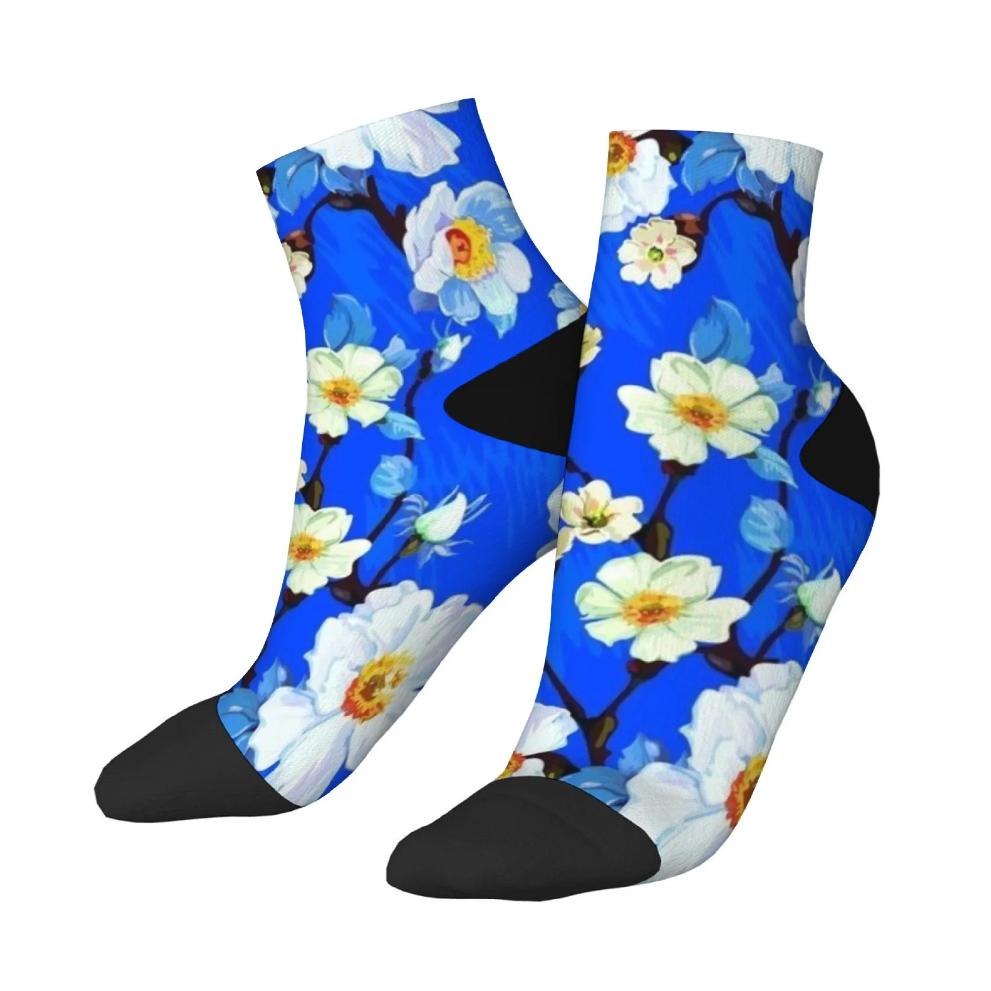 جوارب قصيرة للرجال من Crazy، زهور زرقاء بسيطة، مريحة وغير رسمية، جوارب هيب هوب للسفر واللياقة البدنية