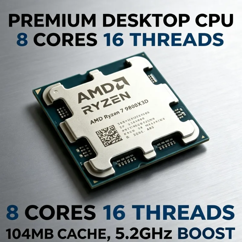 AMD R7 9800X3D 8 Core 16 Thread Desktop CPU 4NM Craft 120W Power AM5 Socket Gaming Processor No Fan