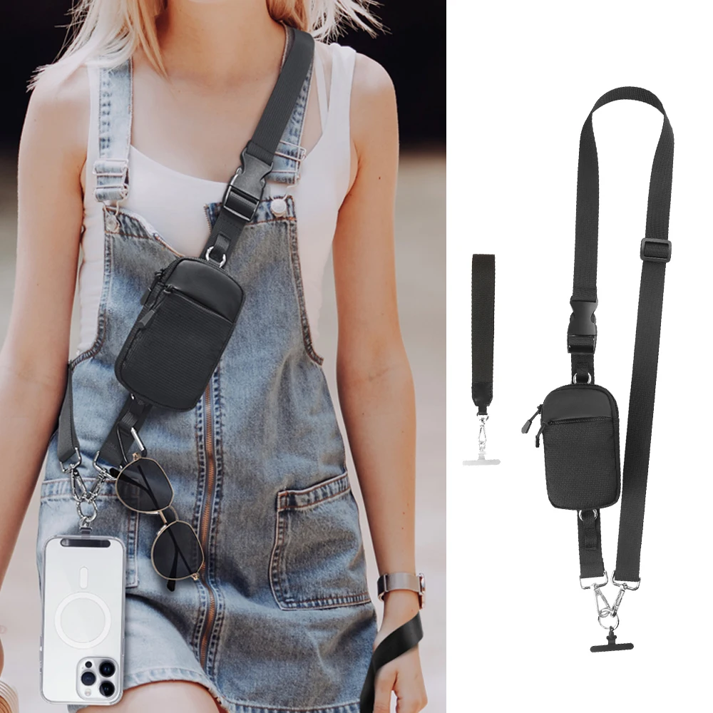 

Adjustable Mobile Phone Lanyard, With Storage Bag, Portable Mobile Phone Lanyard, Lady's Mobile Phone Cross-Body Strap