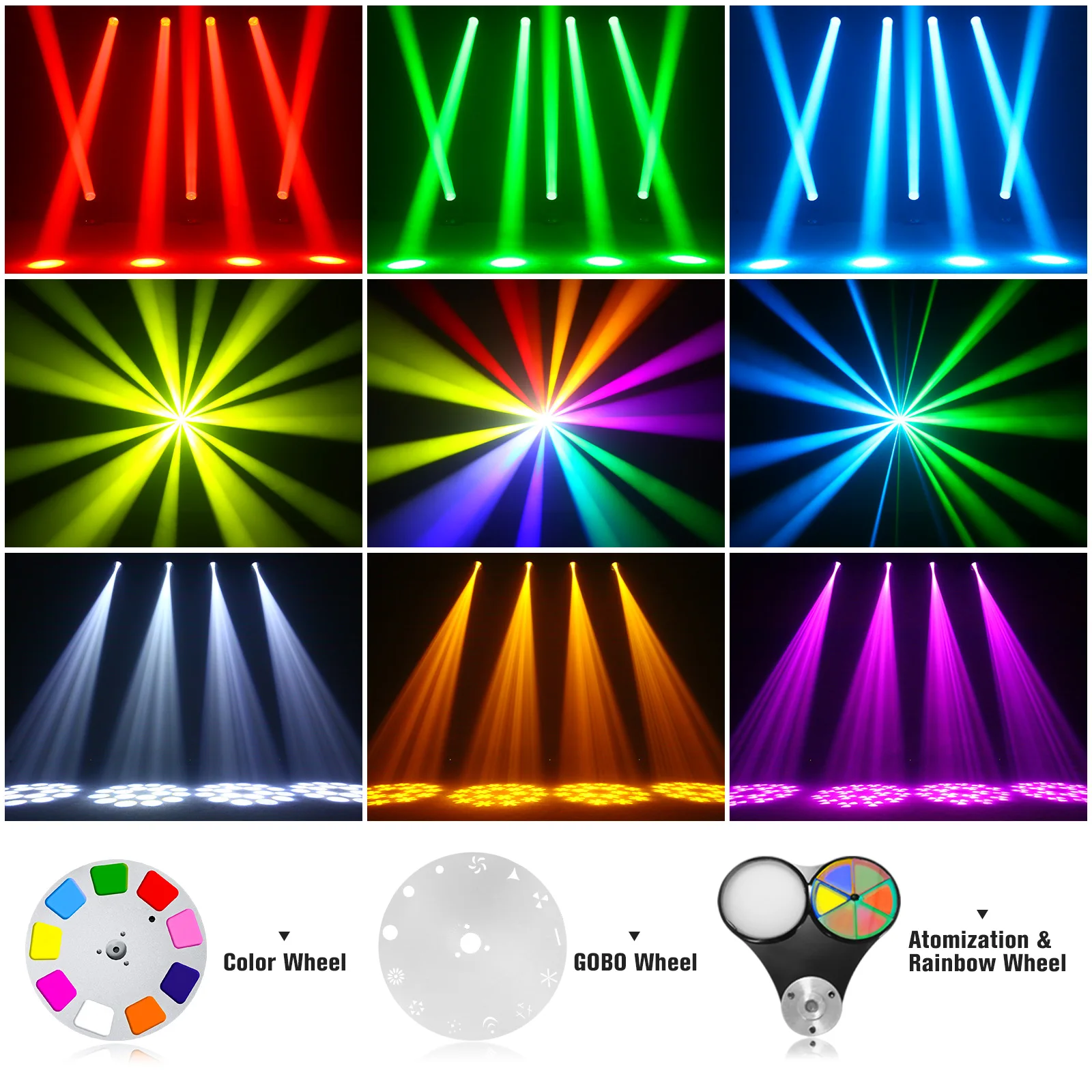 U\'King 150W Beam Moving Head Light Rotating 18 Prisms 14 Gobos LED Rainbow Effect Zoom Stage Light DMX512 for DJ Disco Wedding