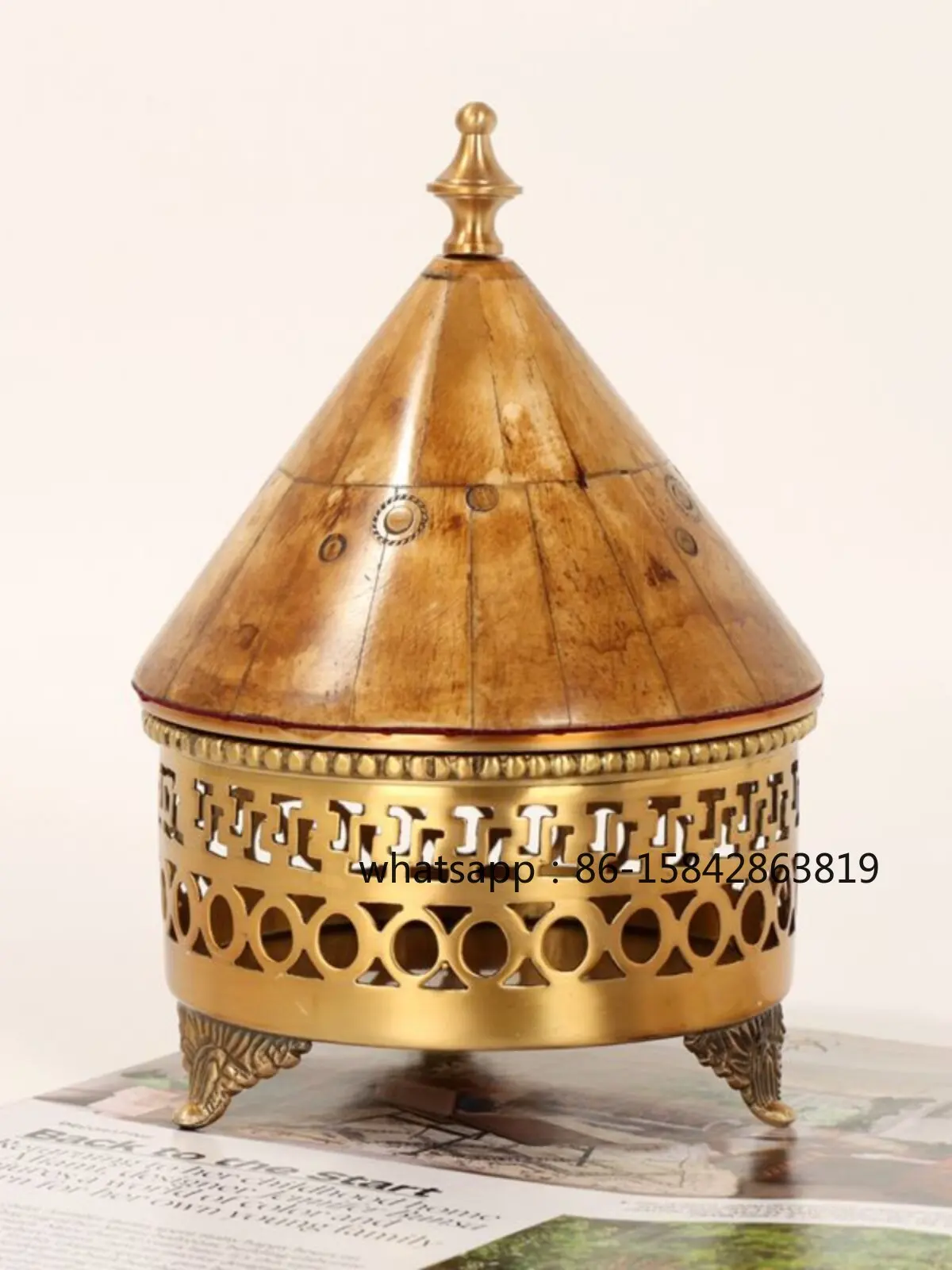 India Imported Brass Beef Bone Retro Jewelry Storage Tank Model Room Study Decoration Engraved Furnishings