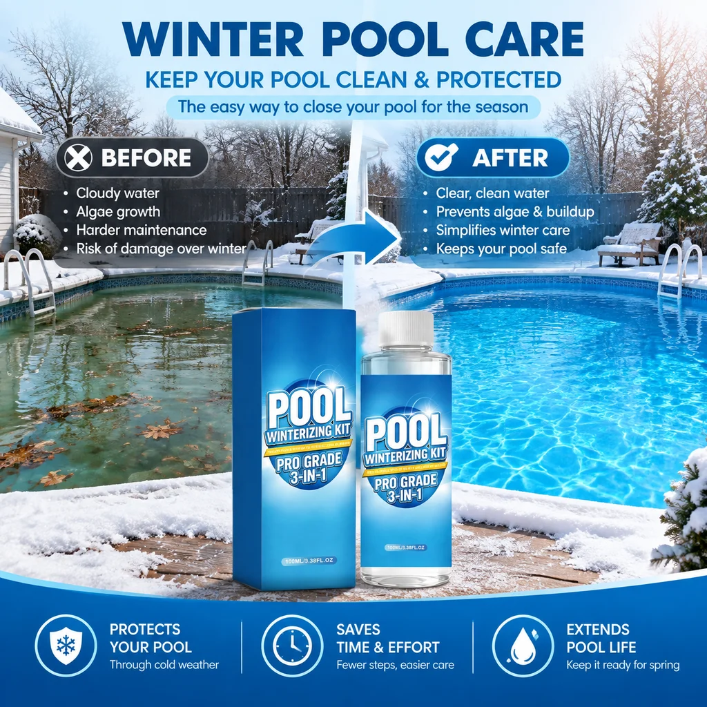 Pool Winterizer 3 in 1 Winter Closing Kit Algae Prevention Water Clarifier for Backyard Above Ground Inground Pools 100ml