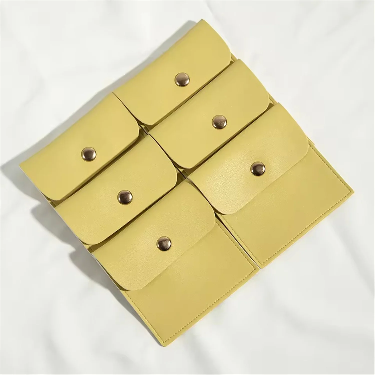 

5Pcs Yellow PU Jewelry Button Dust Gold Snap Display Pouches Wedding Ring Accessory Storage Birthday Party Gift Packaging Bags