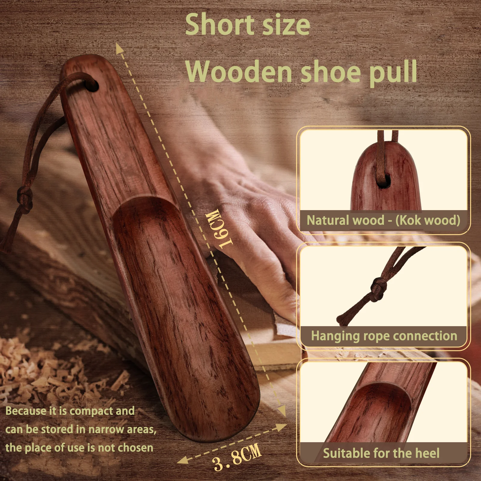 16CM Solid wood Shoe horn Portable travel shoe spoon for shoes Wooden handle mini  for kids shoehorn Home Tools Wear Shoe Easier image 3