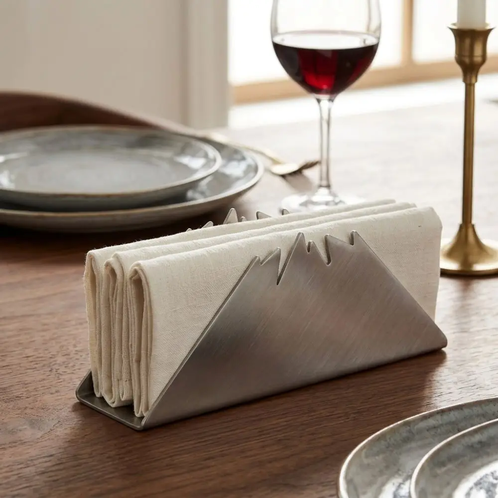 Stainless Steel Stainless Steel Napkin Rack Freestanding Snow Mountain Design Vertical Tissue Rack Holds 30-50 Napkins