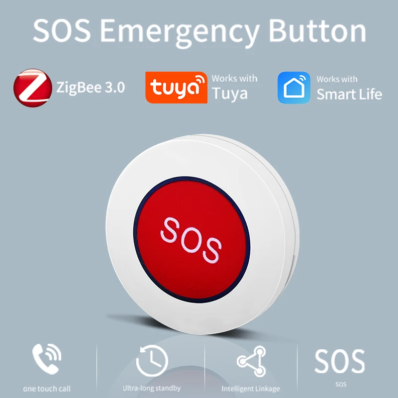 Tuya Smart ZigBee SOS Call Button Wireless Caregiver Pager Emergency Alarm Call For Kids Elderly Patient App Remote Control