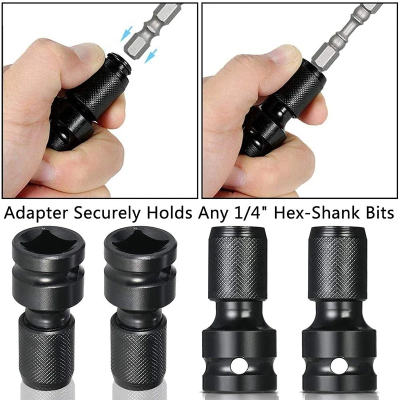 4 Pcs Impact Adaptor 1/2 Square Drive to 1/4 Hex Shank Socket Adapter Quick Release Chuck Converter for Ratchet