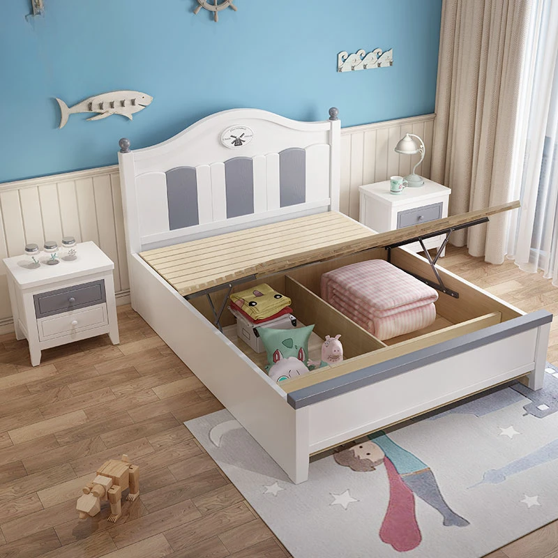 Letto per bambini in legno massello ragazzo 1.5m singolo semplice cassetto portaoggetti combinazione di mobili per camerette per bambini