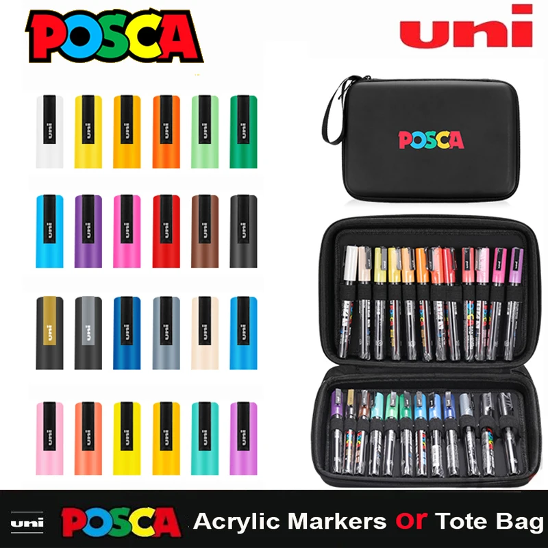 Posca Pen Case, 1M/3M/5M Uni POP Acrylic Marker Kit, 24 Slots Bag plus Marking Pens Set, Carrying Traveling Art Crafts Supplies