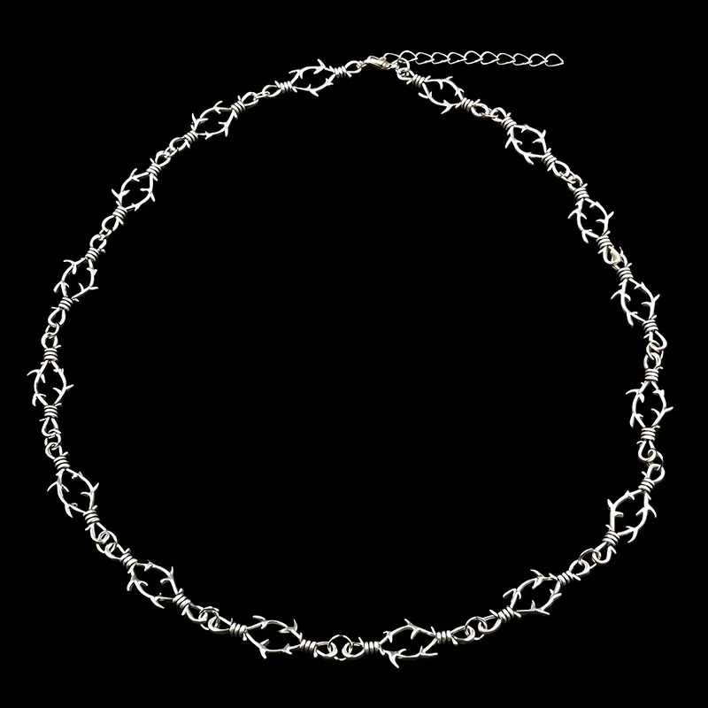 Silver Color Geometric New Barbed Wire Choker Necklace for Women Men Gothic Punk Thorn Chain Necklaces Hip Hop Y2K Jewelry Gift