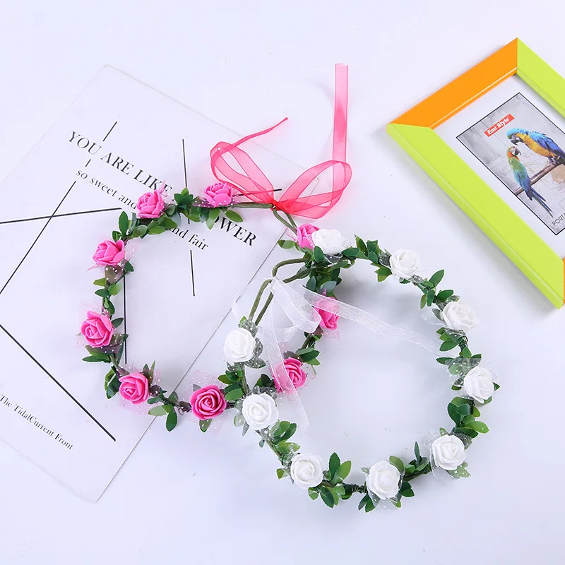 Spring Bohemian Crowns Simulated Flower Wreath Headwear With Ribbon Wedding Bride Garland Head Hoop Headbands Hair Jewelry Gifts