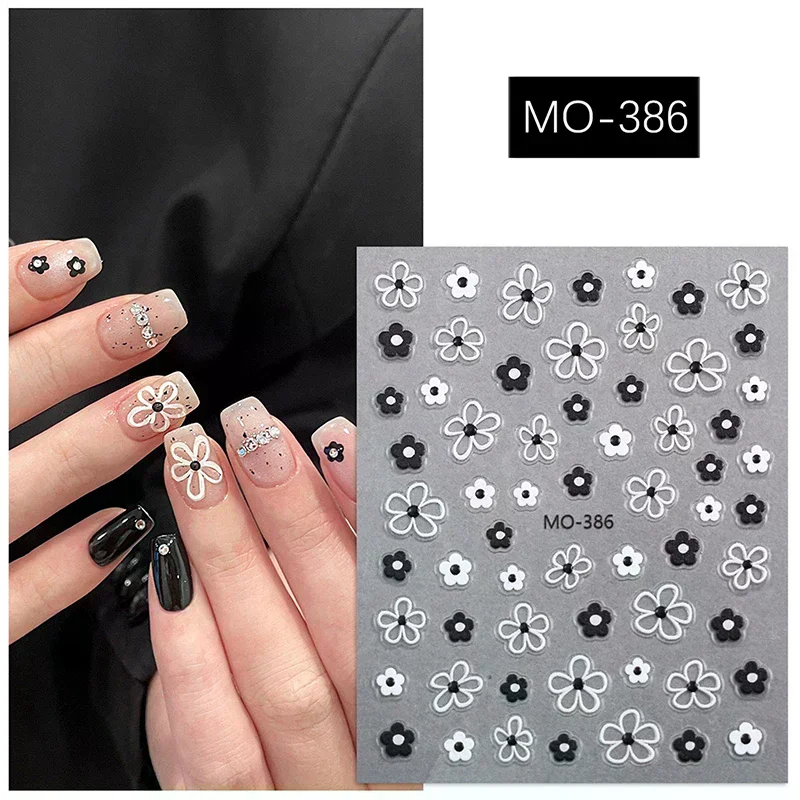 Accessory Blossom 3d Nail Stickers White Black Flower Petals Art Decals Elegant Wedding Design Spring Mani Slider Decor