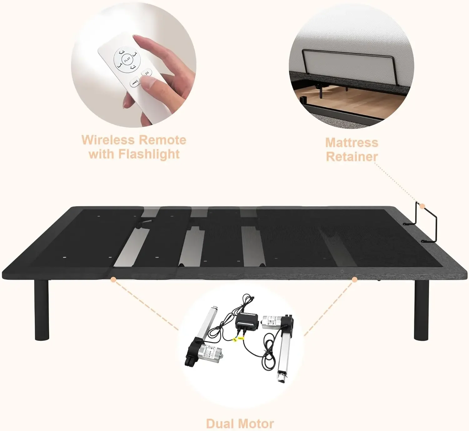 

Bestseller Queen Size Electric Adjustable Bed Frame with Wireless Remote, Quiet Motor, and Independent Head & Foot Control