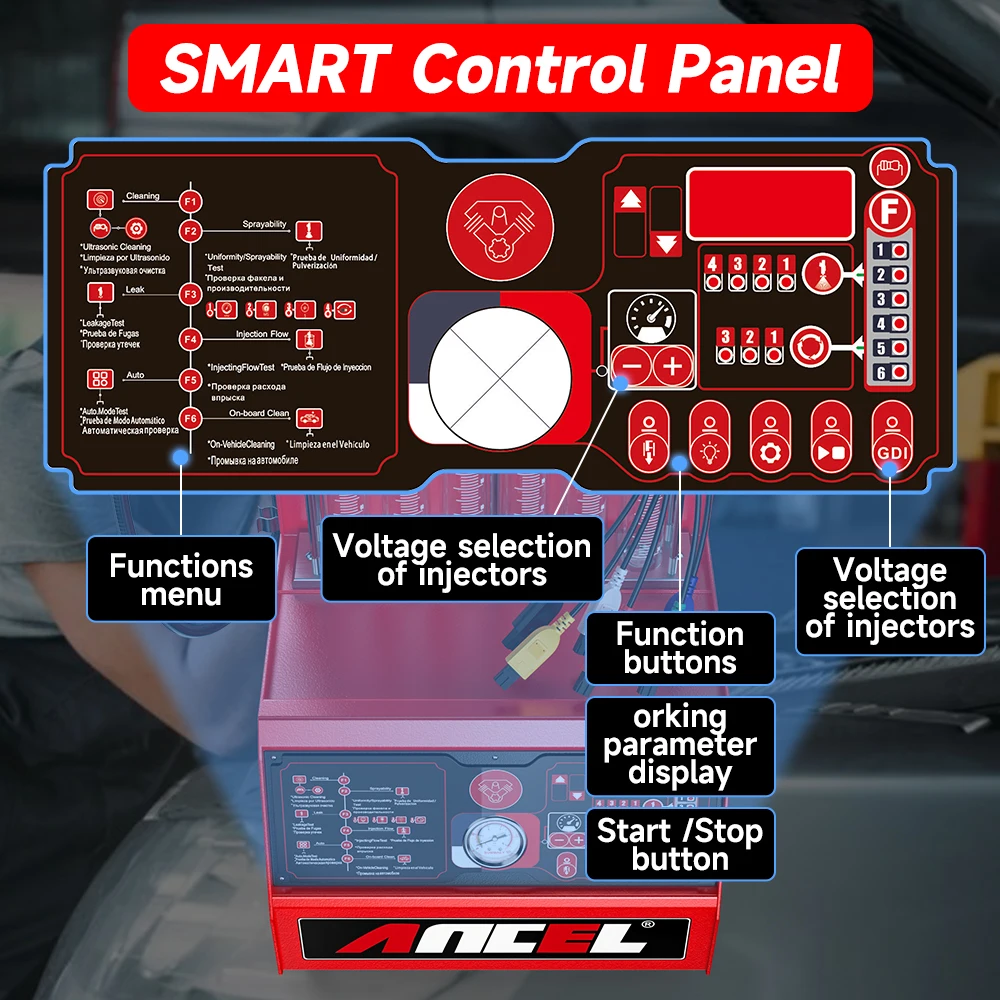 ANCEL AJ600 GDI Piezo 220V Fuel Injector Cleaner Tester for Gasoline Injector Washing Stand Car 6 Cylinders Fuel System Cleaner