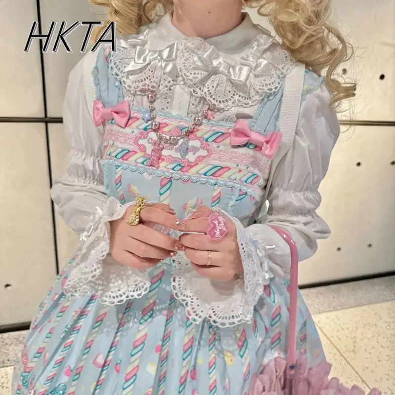 Lolita Versatile Bow Doll Collar Blusas Girls Long Lotus Root Sleeve Shirt Women Spring Sweet Cute Lace Pink Top Blouse Girls