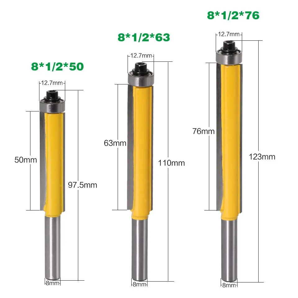 생크 직경 확장 엣지 트리밍 스트레이트 커터, 목공 밀링 공구, 라인 엣지 트리밍 커터, C7, 8mm