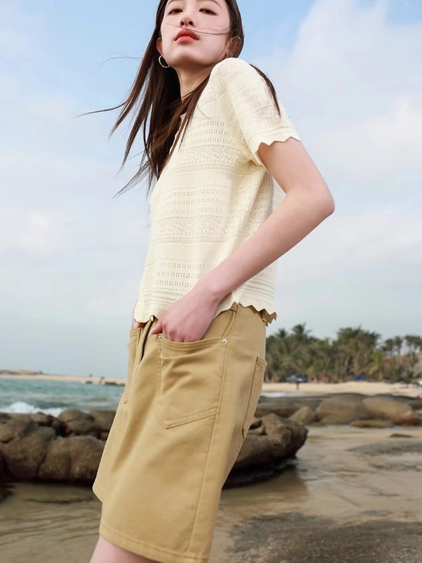 Cárdigan de Punto de Seda Helada con Diseño Calado, Estilo Informal, Cseta de Manga Corta, Ropa de Verano para Mujer