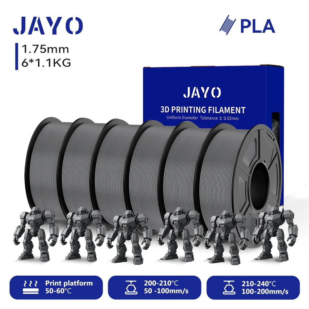 JAYO 6 Rollen 3D PLA Druckerfilament 1,75mm Ungiftig & Blasenfrei PLA-Kunststoff als 3D-Druckfilament für 99% der 3D FDM Drucker & Stifte