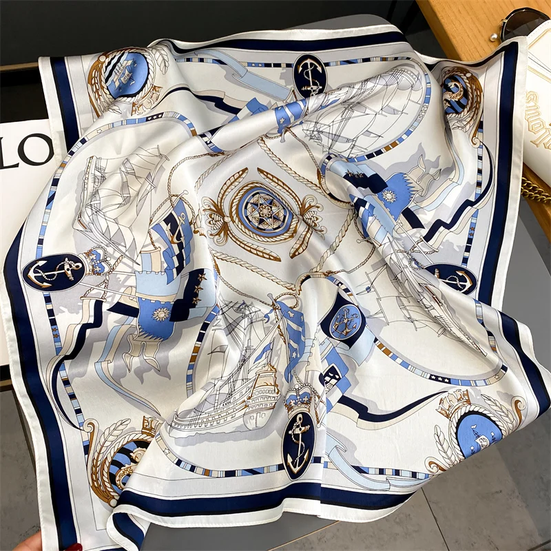 Print 100% Silk Square Scarf Women Hendband Luxury Brand High Quality Hijab Shawl Design Wrap Foulard 2024 Hand Wirst Bandana