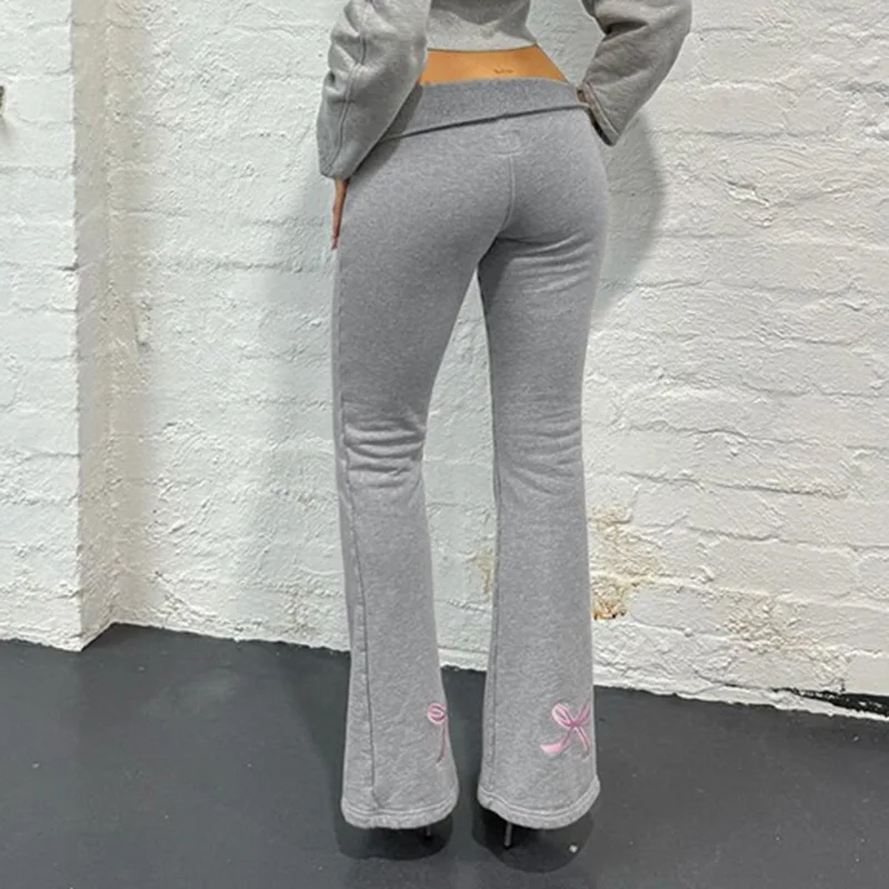 Pantaloni svasati con fiocco dolce patchwork Pantaloni casual slim Y2K a vita bassa Donna 2025 Pantaloni sportivi da donna streetwear moda estiva